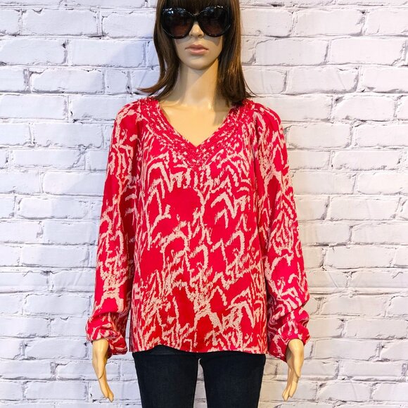 BANANA REPUBLIC - Red/white printed v-neck blouse - Picture 3 of 11